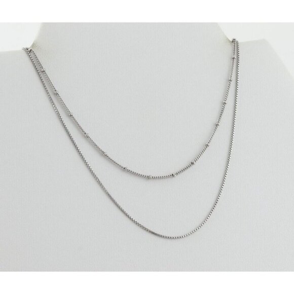 Sterling Silver Two Strand Necklace box Chain & Beaded Station Adjustable Chain - Picture 5 of 7